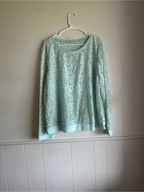 Cato Mint Green Lace Long-Sleeve Blouse